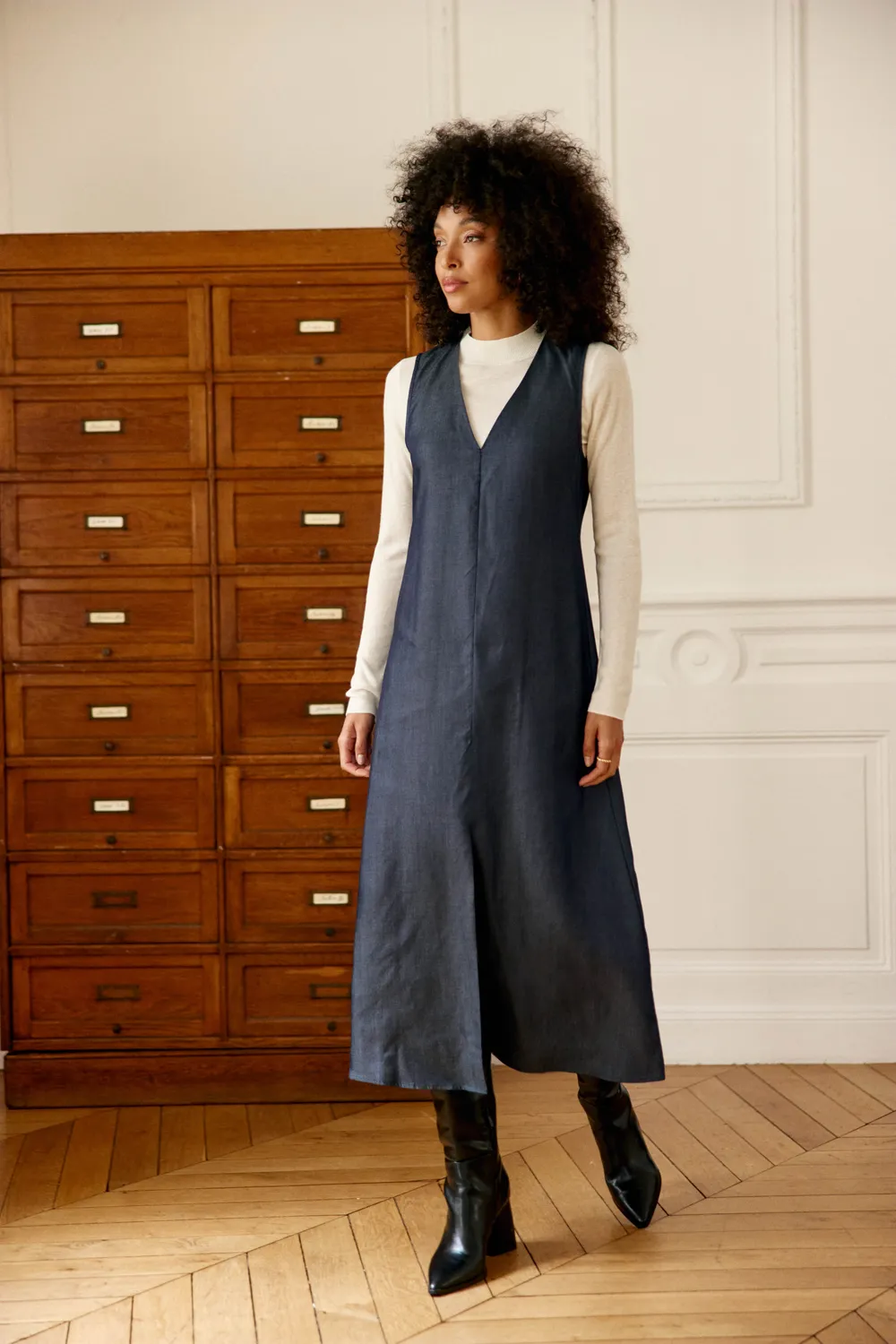 La Petite Etoile Rosanna midi jurk blauw denim