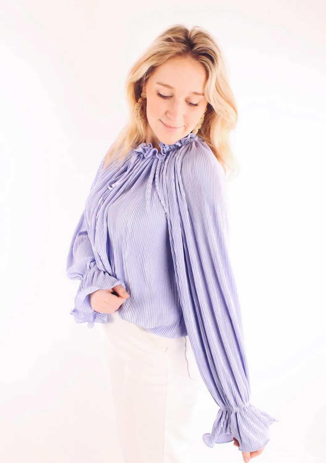 LOVEDRUNKY Plissé blouse lila ruffle loose fit