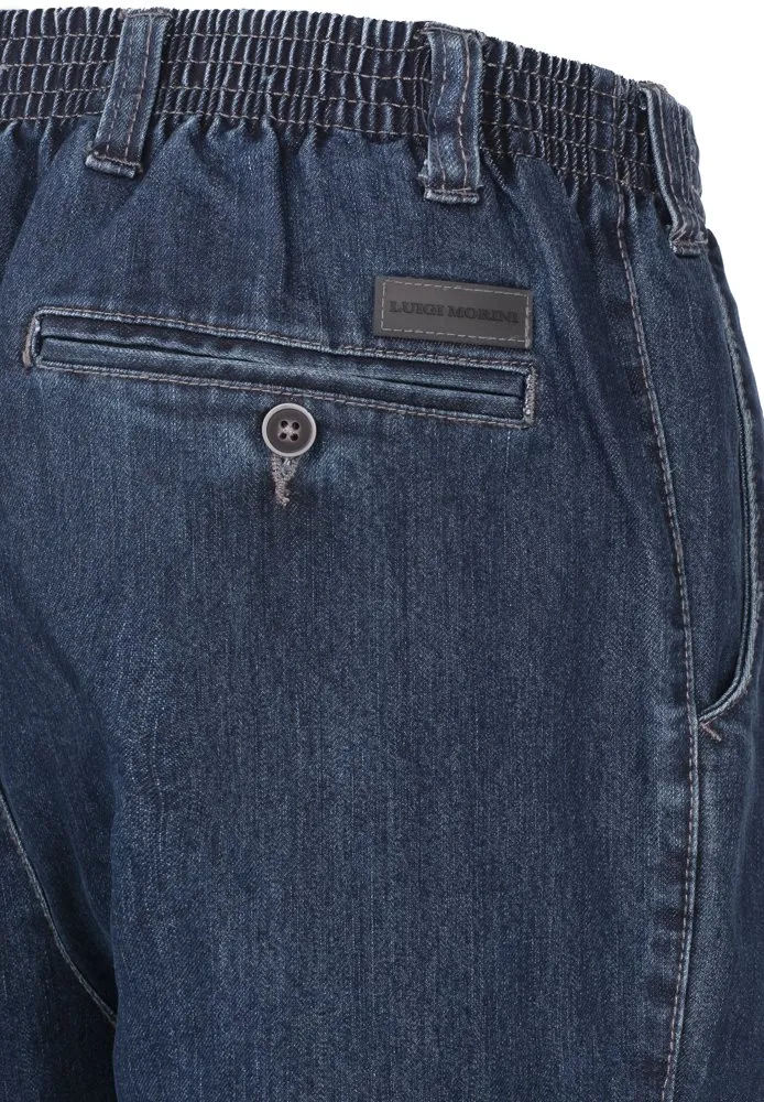 Seniorenkleding heren jeans rondomelastiek blauw denim
