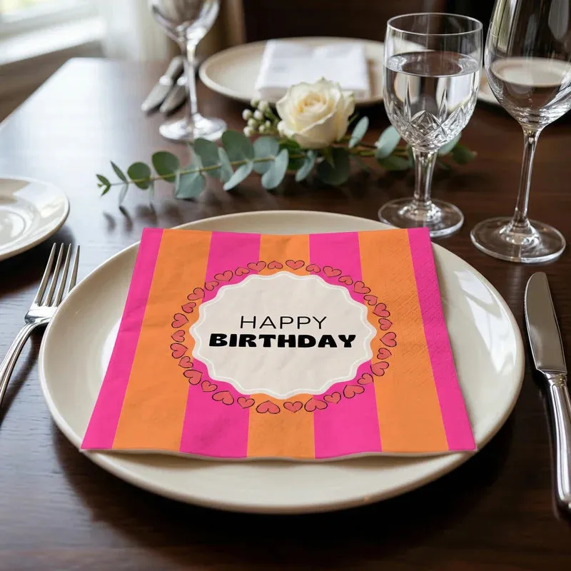 Amiek Happy Birthday servetten oranje-roze 20 stuks