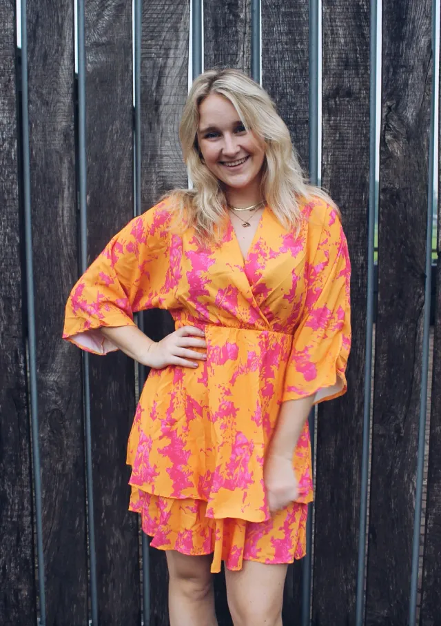 LOVEDRUNKY Bloemenprint jurk Oranje Roze A-lijn