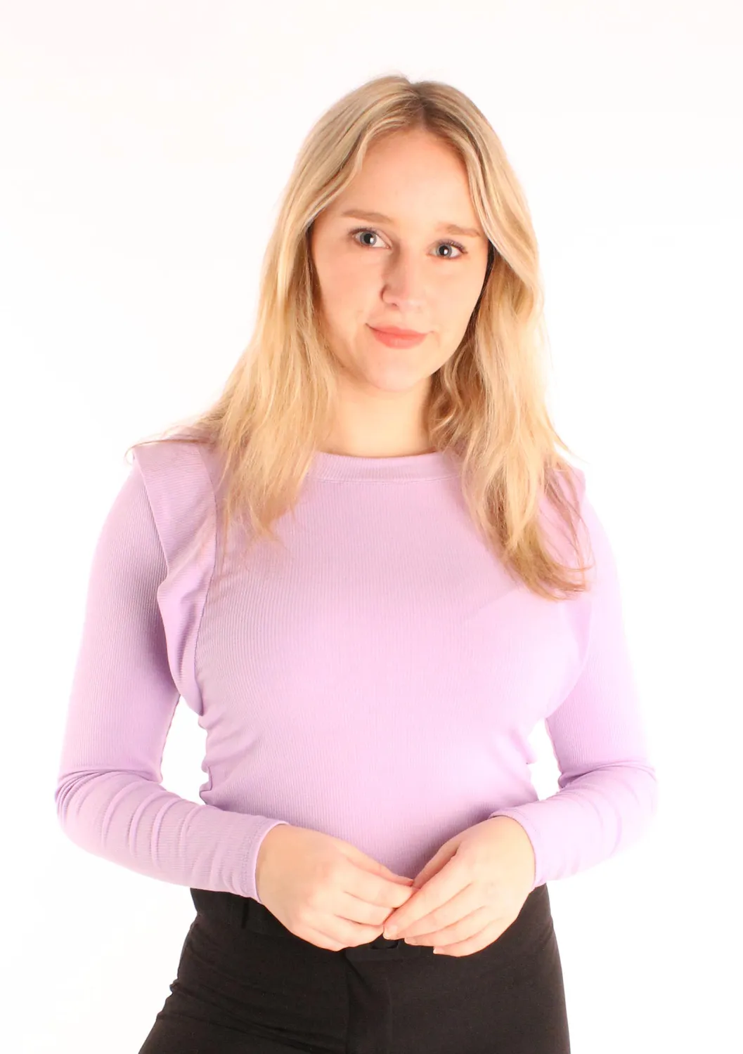 LOVEDRUNKY Ruffle Shoulder top lila one size rib stretch