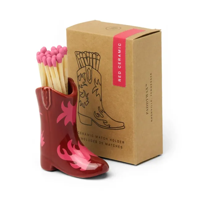 Amiek Cowboylaars luciferhouder rood roze keramiek