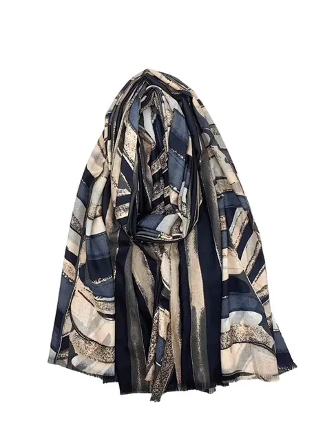 Fashion Trends Print sjaal donkerblauw-goud bedrukt