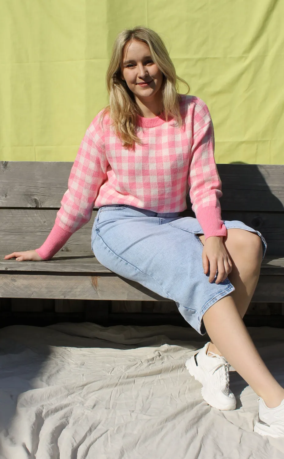 LOVEDRUNKY Geruit trui roze ruitpatroon