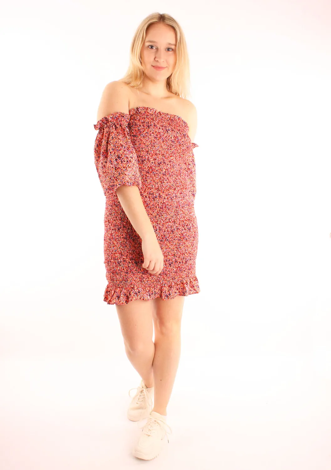 LOVEDRUNKY Off Shoulder jurk rood smock