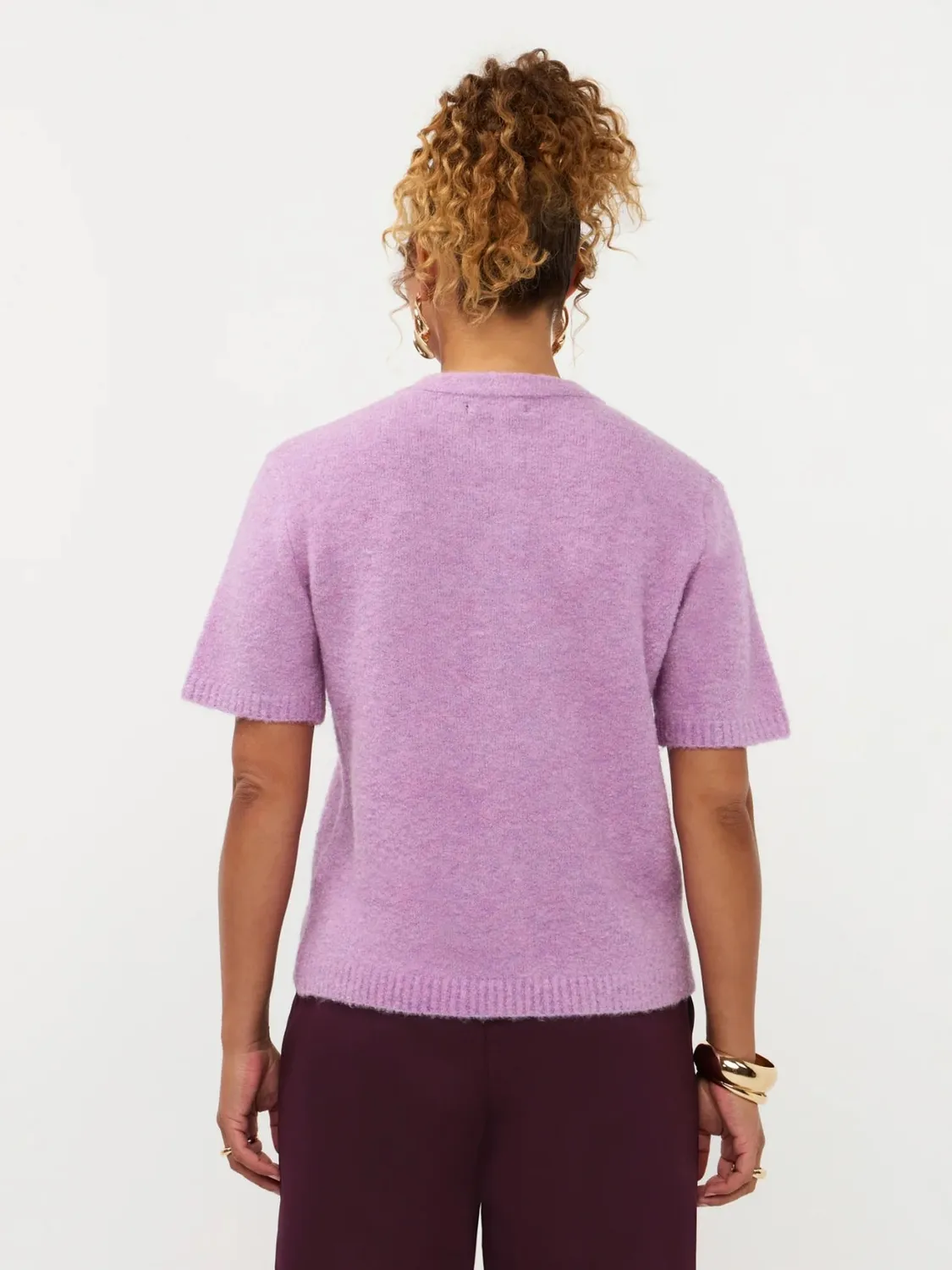 Amiek Kitty cardigan violet fijngebreid klaverknoop