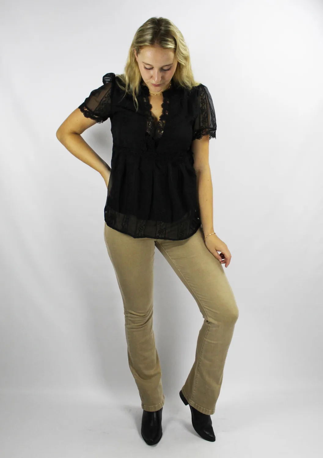 LOVEDRUNKY Queen Hearts flared jeans beige stretch