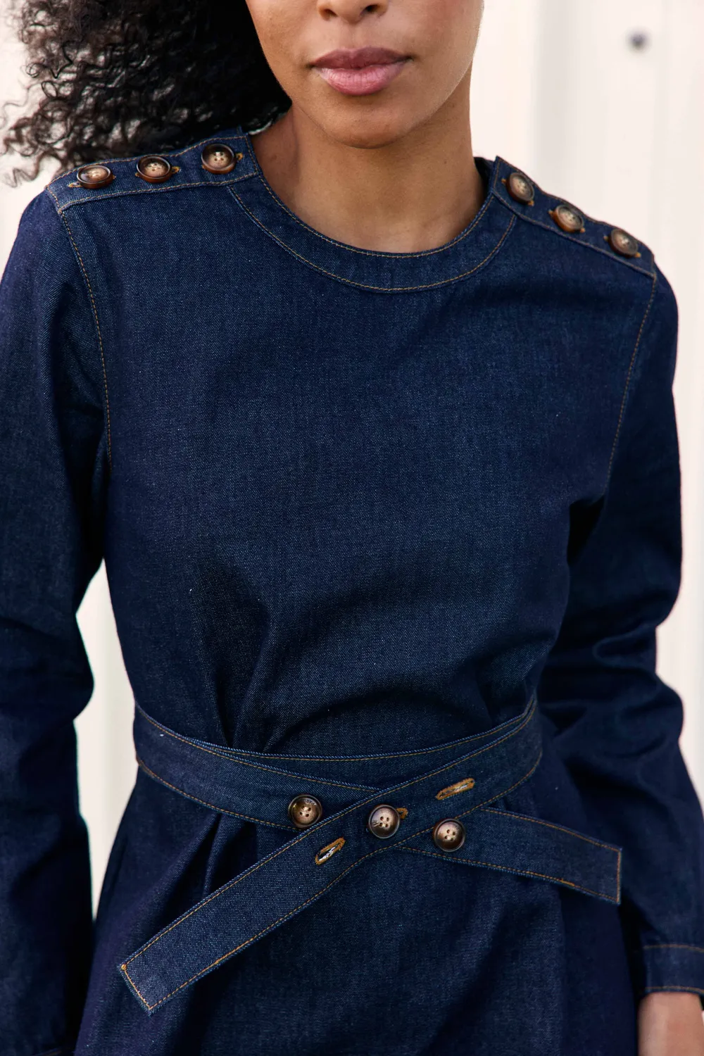 La Petite Etoile Ruona denim jurk brut korte uitlopende