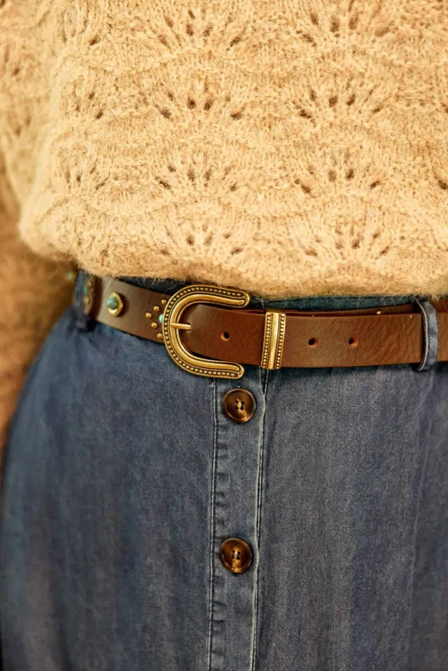 La Petite Etoile Azul leren riem bruin met steentjes