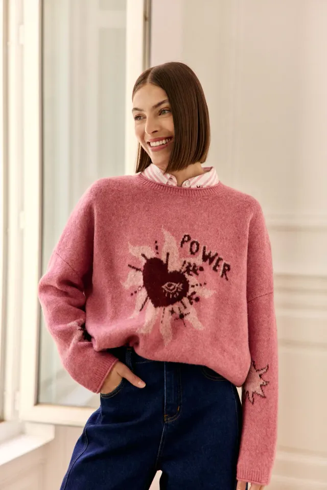 La Petite Etoile Moky gebreide trui roze hart