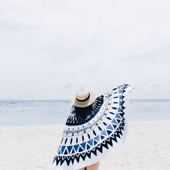 LOVEDRUNKY Ronde Handdoek strandlaken blue sun 150 cm