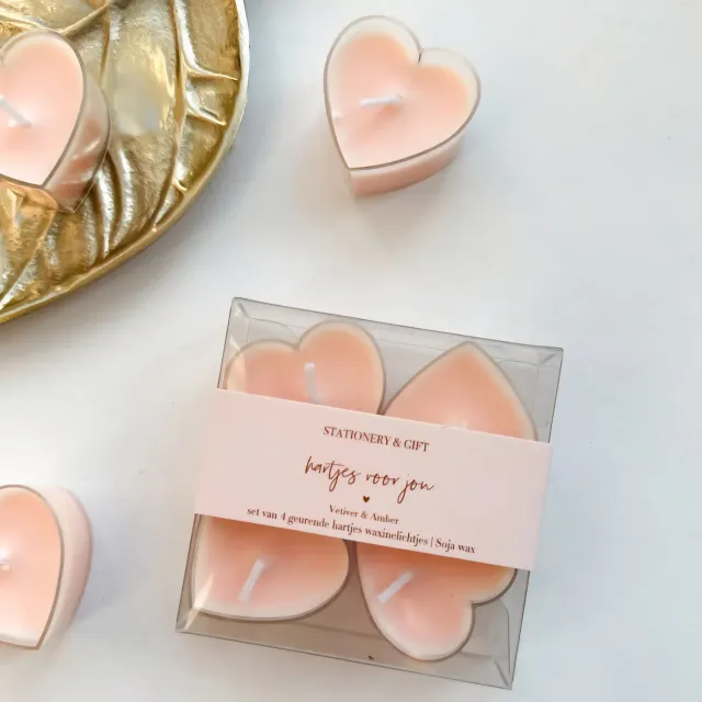 Amiek Hartjes Voor Jou waxinehartjes roze sojawax