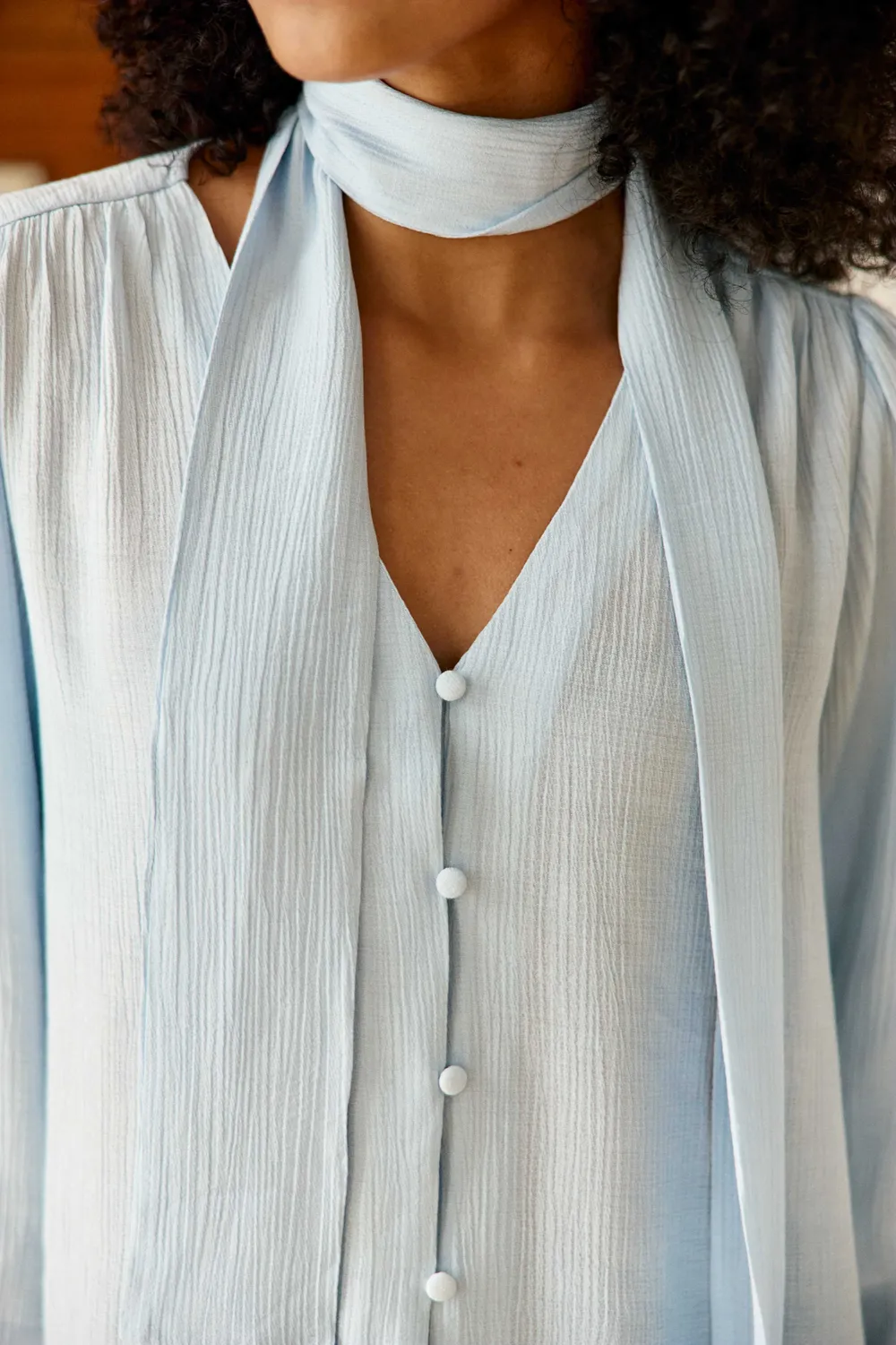 La Petite Etoile Bianca blouse lichtblauw strik