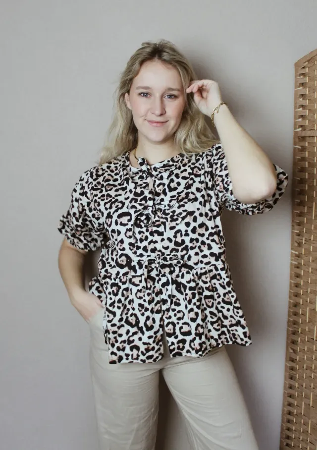 LOVEDRUNKY Peplum Strikjes top leopard getailleerd
