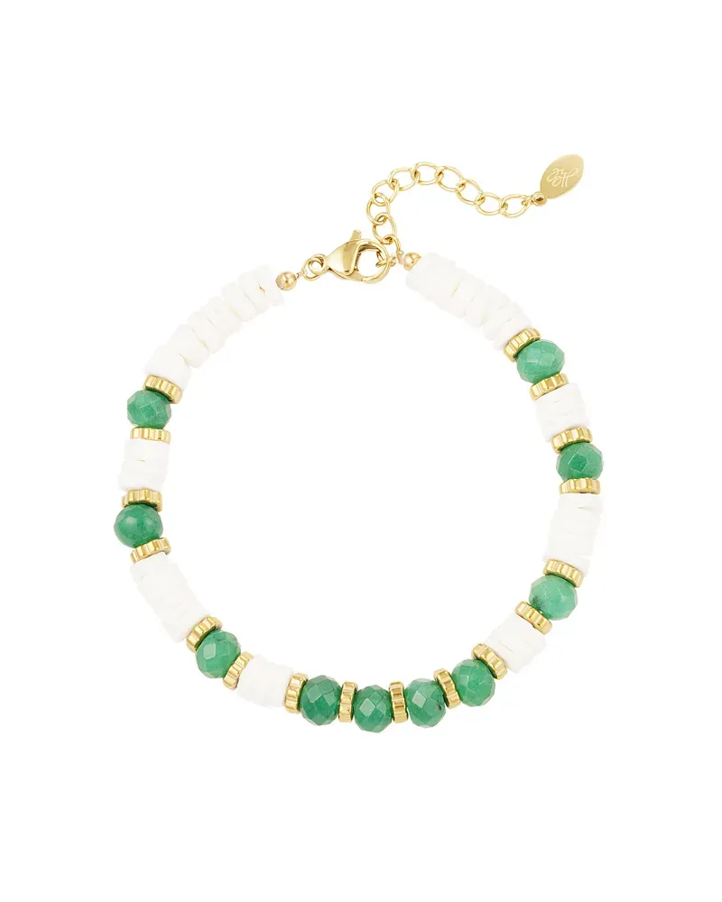 LOVEDRUNKY Armband Beach armband wit groen 16,5cm