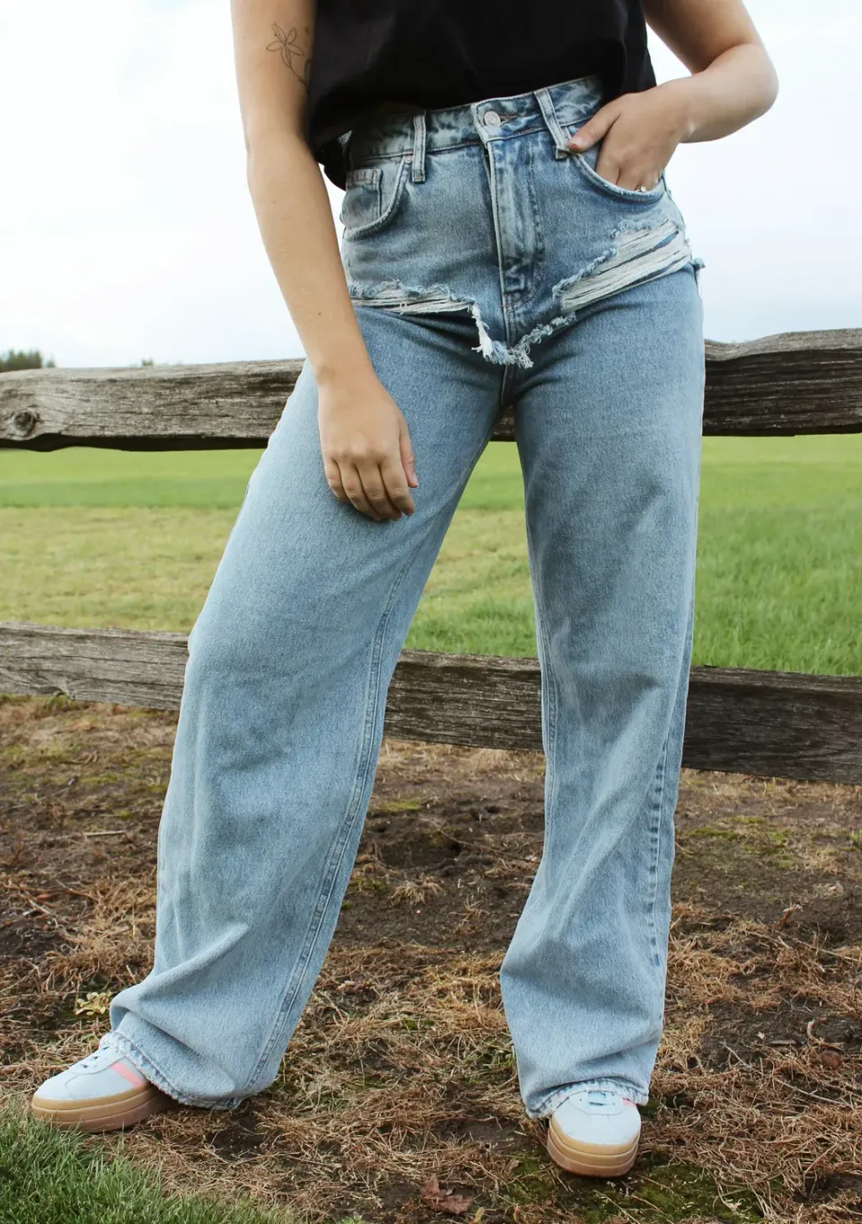 LOVEDRUNKY Damaged Wide Leg jeans blauw high waist