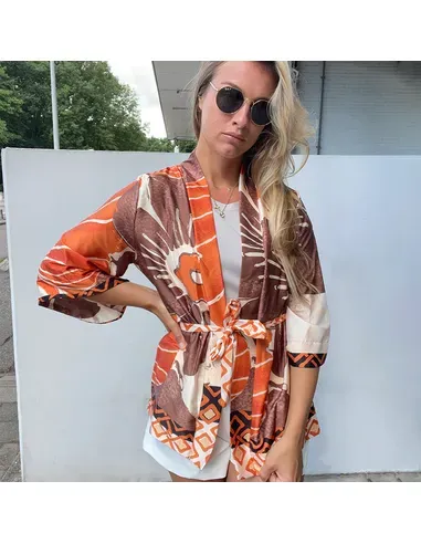 LOVEDRUNKY Jeane kimono oranje satijnlook one size