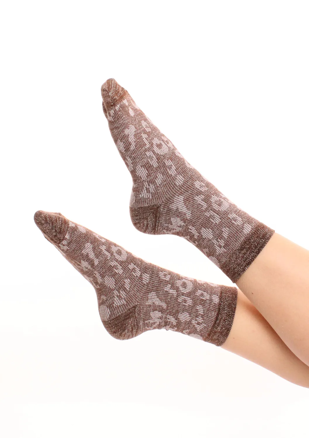Pinned By K Leopard Glitter sokken bruin one size