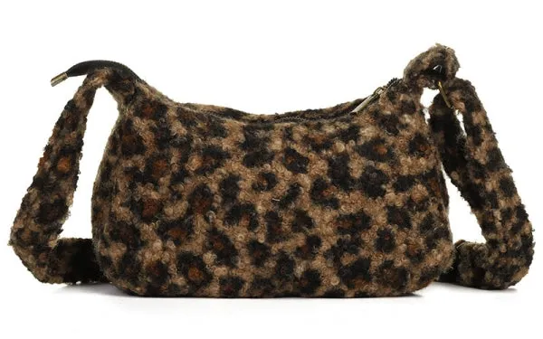 Amiek Vantoux schoudertas camel panter teddy 30 cm