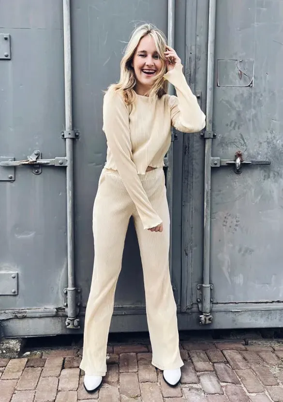 LOVEDRUNKY Plisse Broek lichtgeel straight luchtig