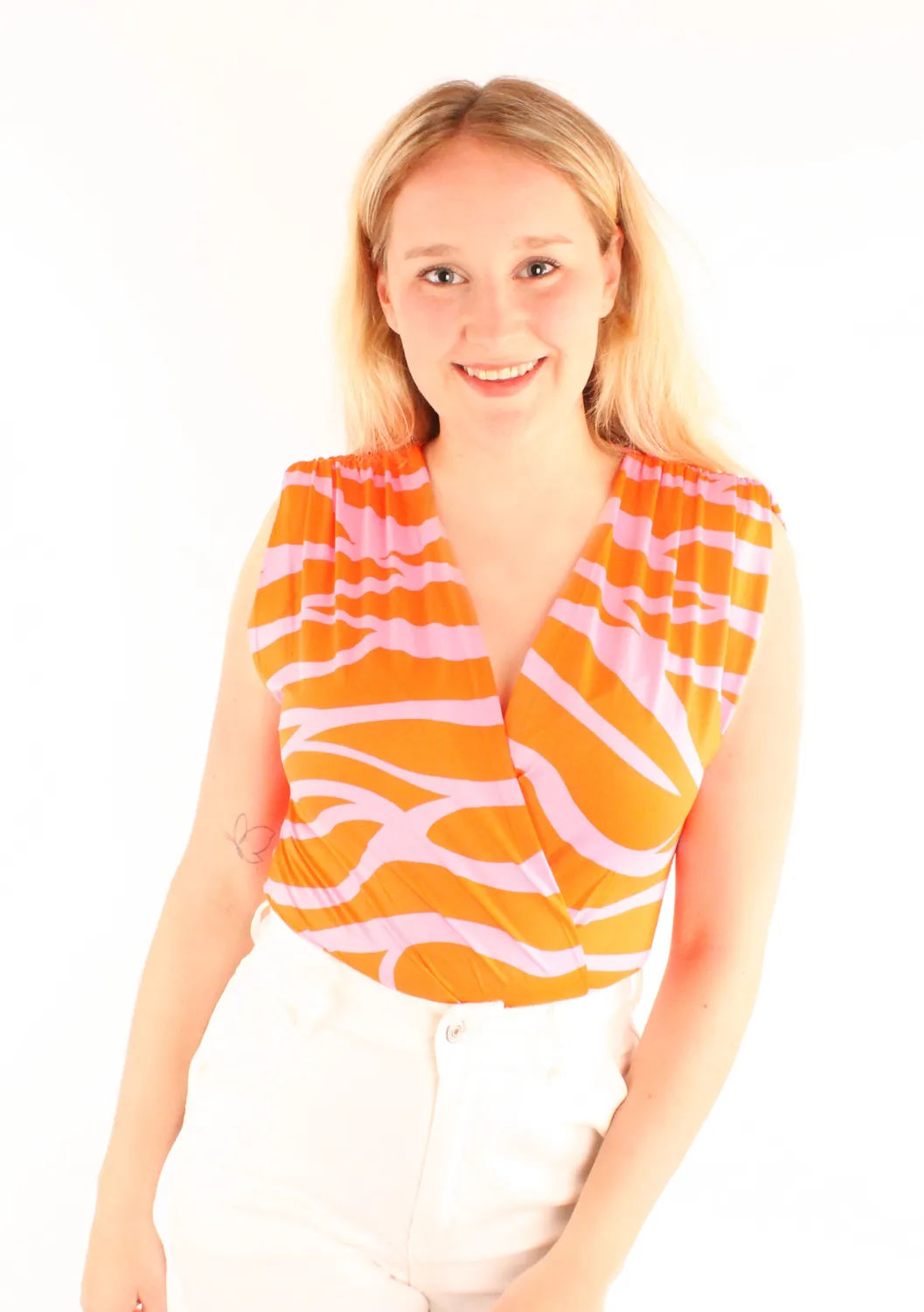 LOVEDRUNKY Body Print Colourblock body oranje roze V-hals