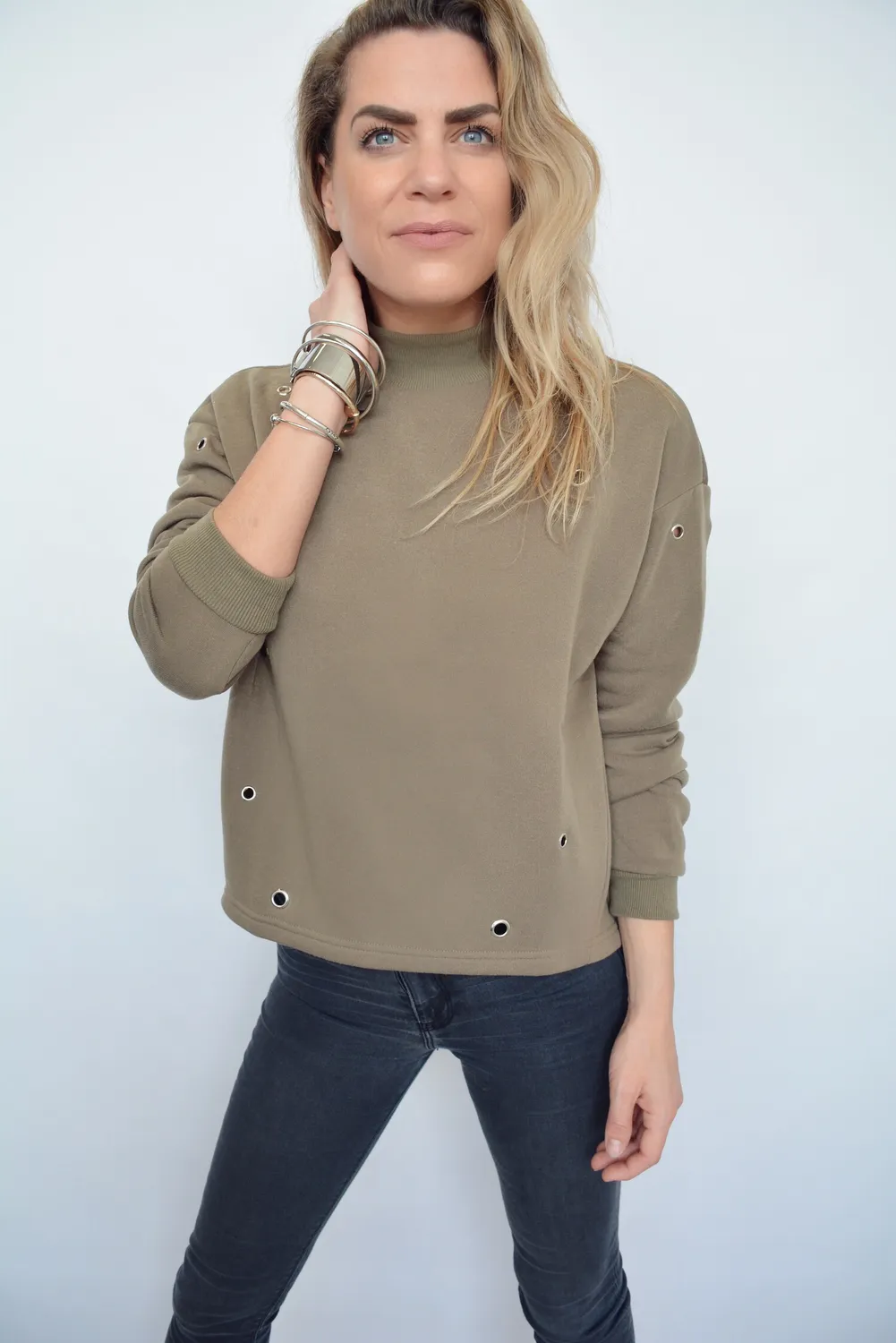 LOVEDRUNKY Soft sweater khaki – fleece binnenkant