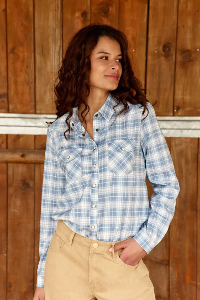 La Petite Etoile Clau blouse blauw ruit western