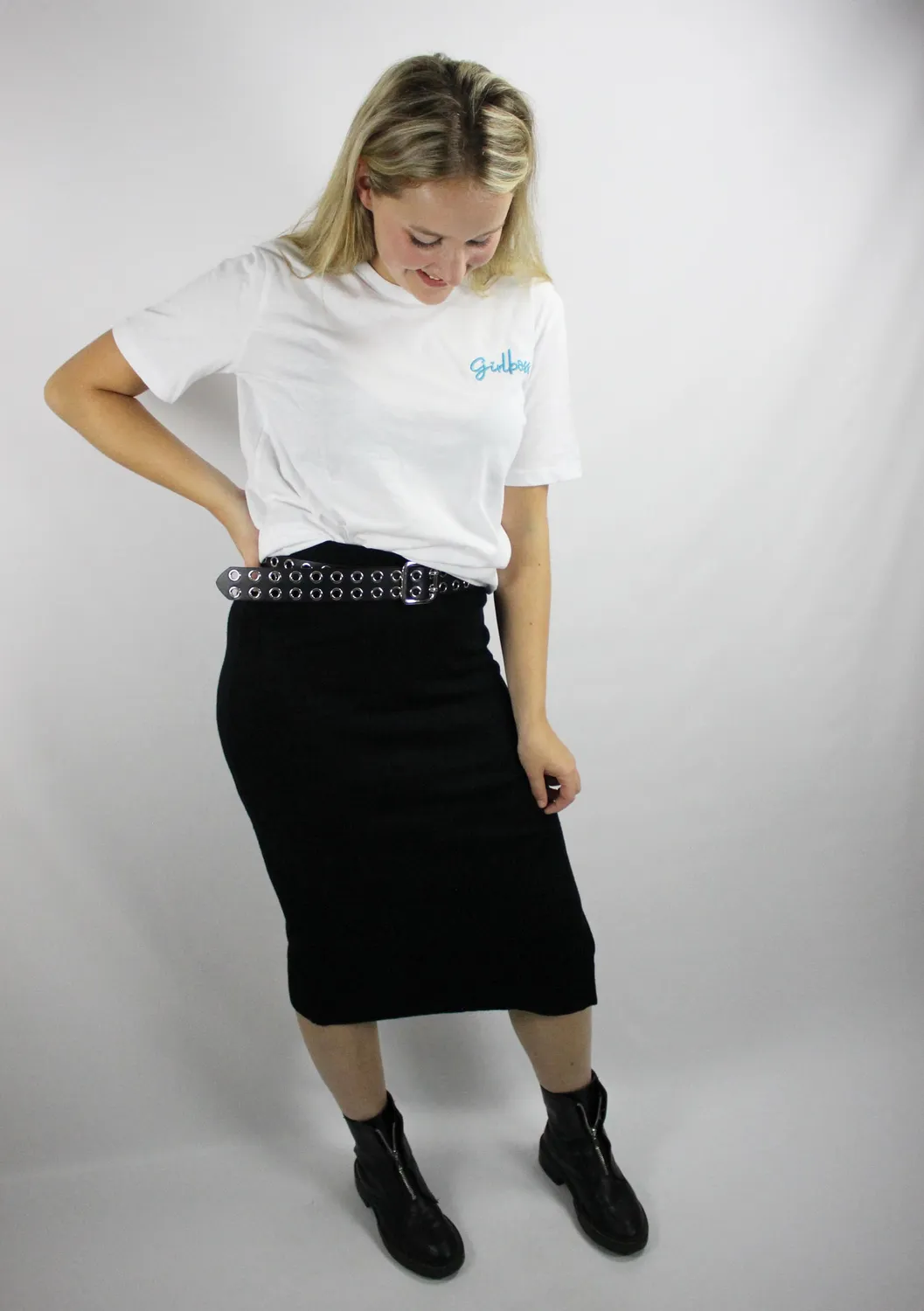 LOVEDRUNKY Knitted midi rok zwart hoge taille split