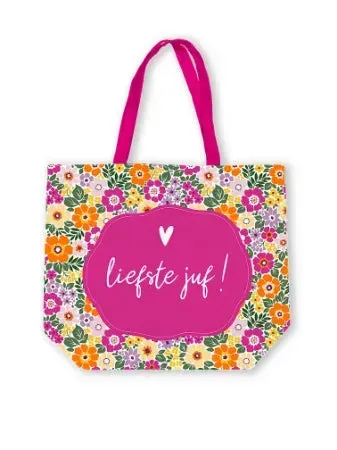 Amiek Liefste Juf canvas tas summer flower groot