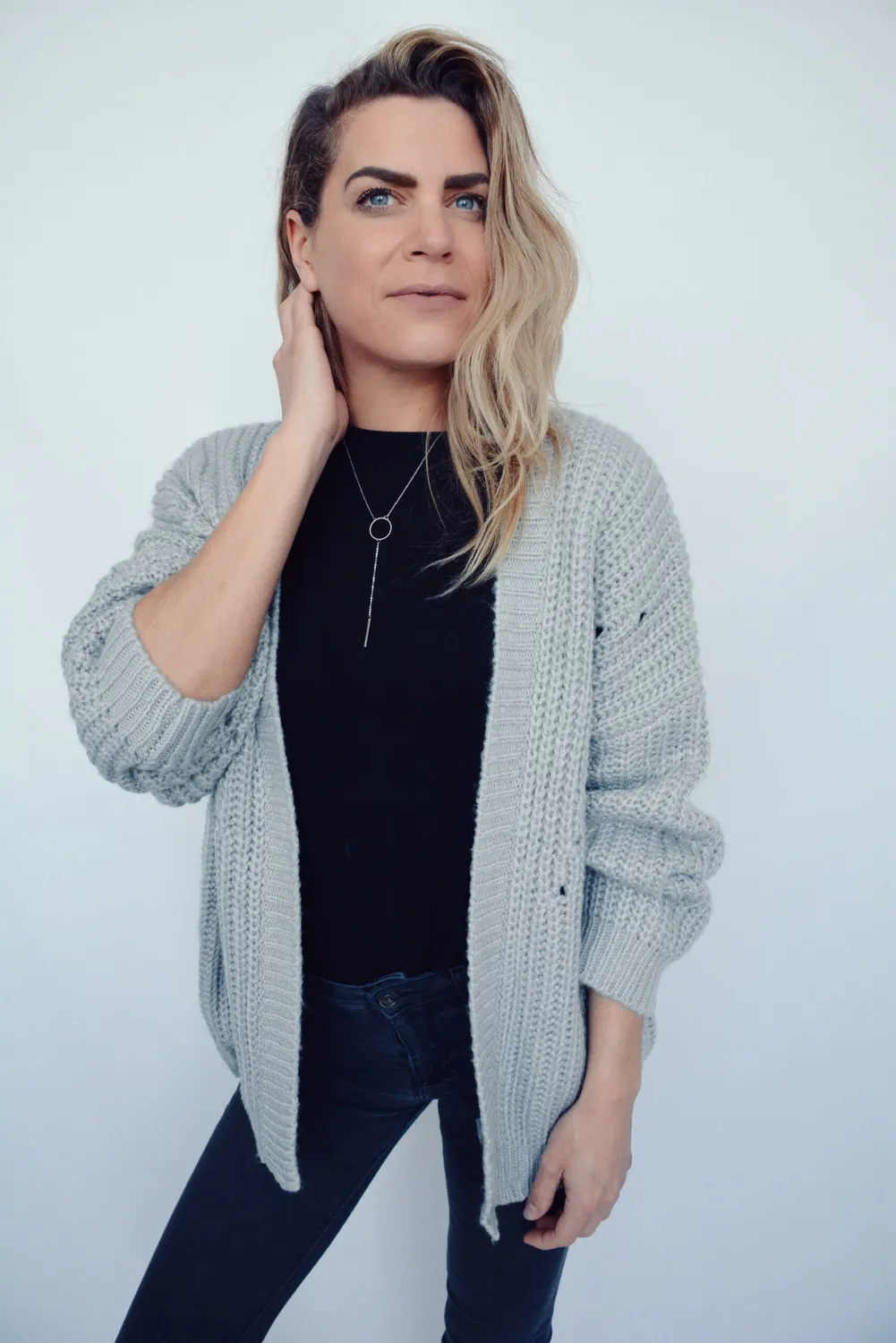 LOVEDRUNKY Knit Cardigan grijs kort gebreid vest 65cm
