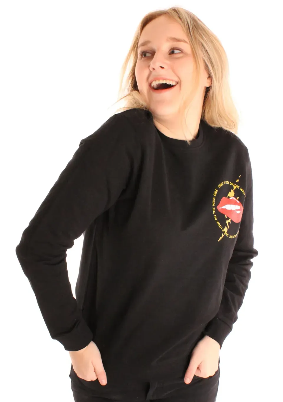 LOVEDRUNKY Wild Side Lip sweater zwart lichtgewicht