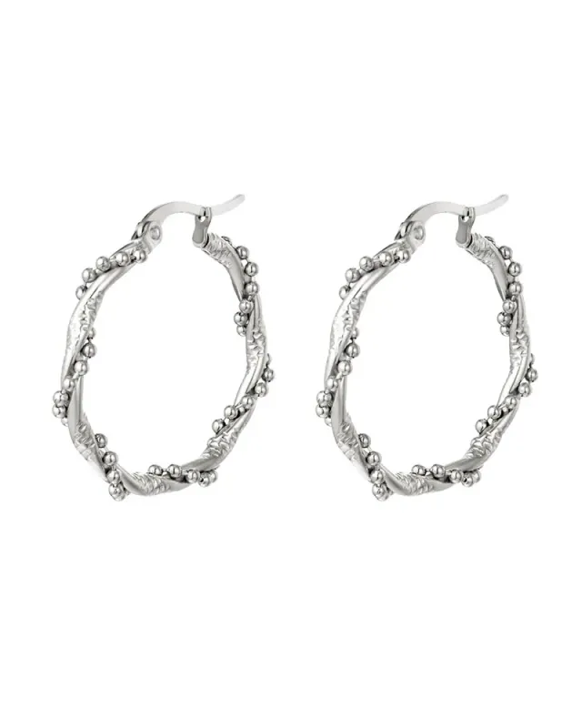 LOVEDRUNKY Hoop Twisted Pearls oorbellen zilver 2,7cm
