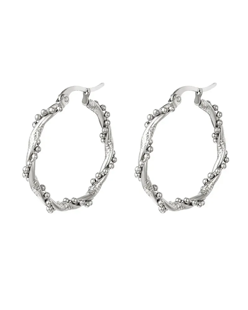 LOVEDRUNKY Hoop Twisted Pearls oorbellen zilver 2,7cm