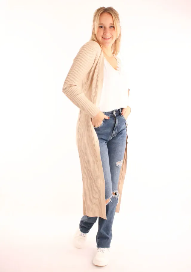 LOVEDRUNKY Lang Vest beige met knopen