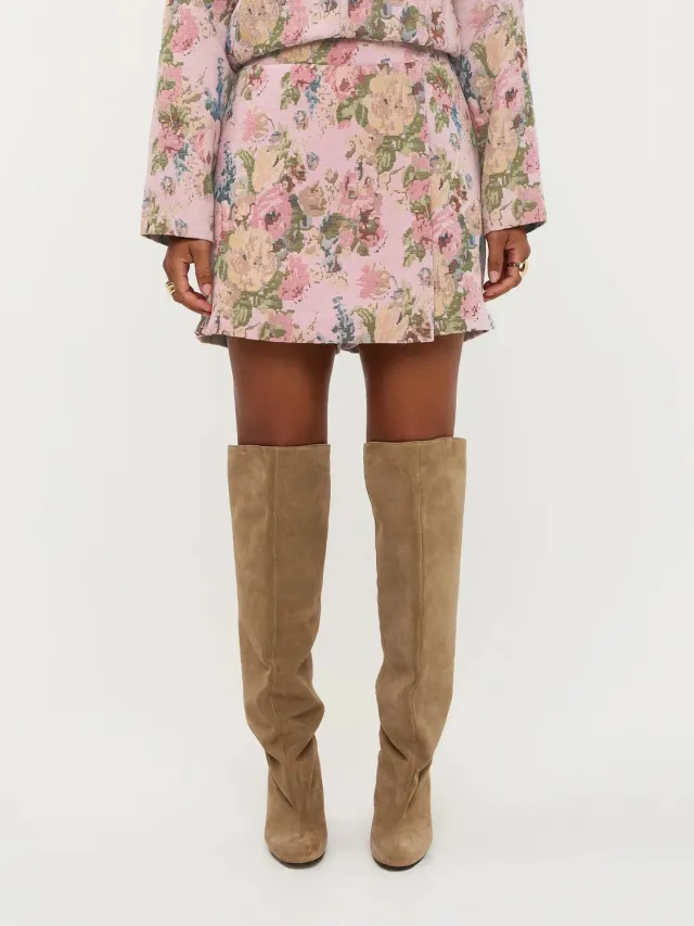 Ydence Sylvie skort roze broekrok jacquard bloemen