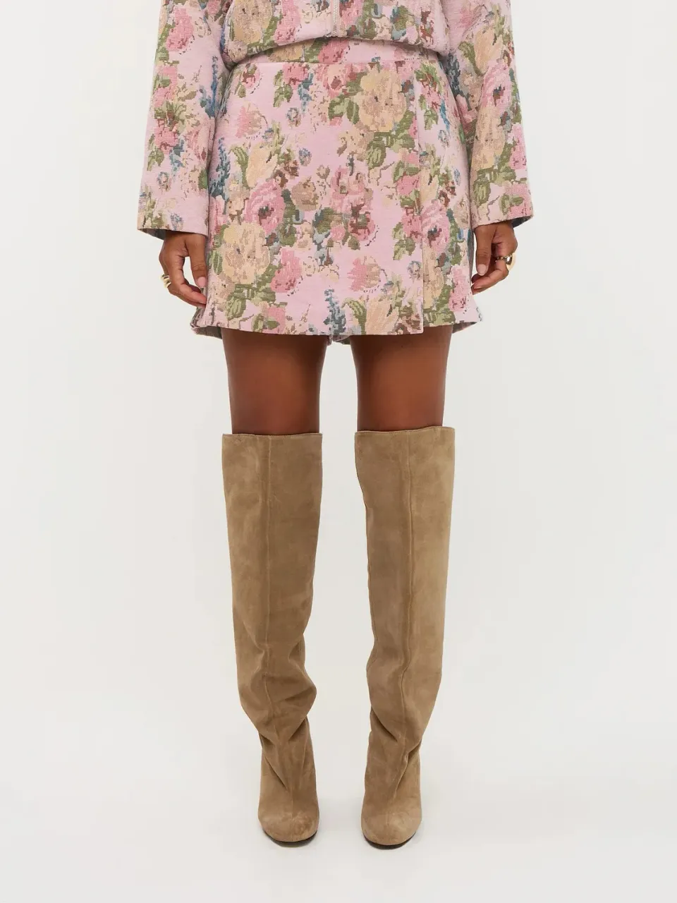 Ydence Sylvie skort roze broekrok jacquard bloemen