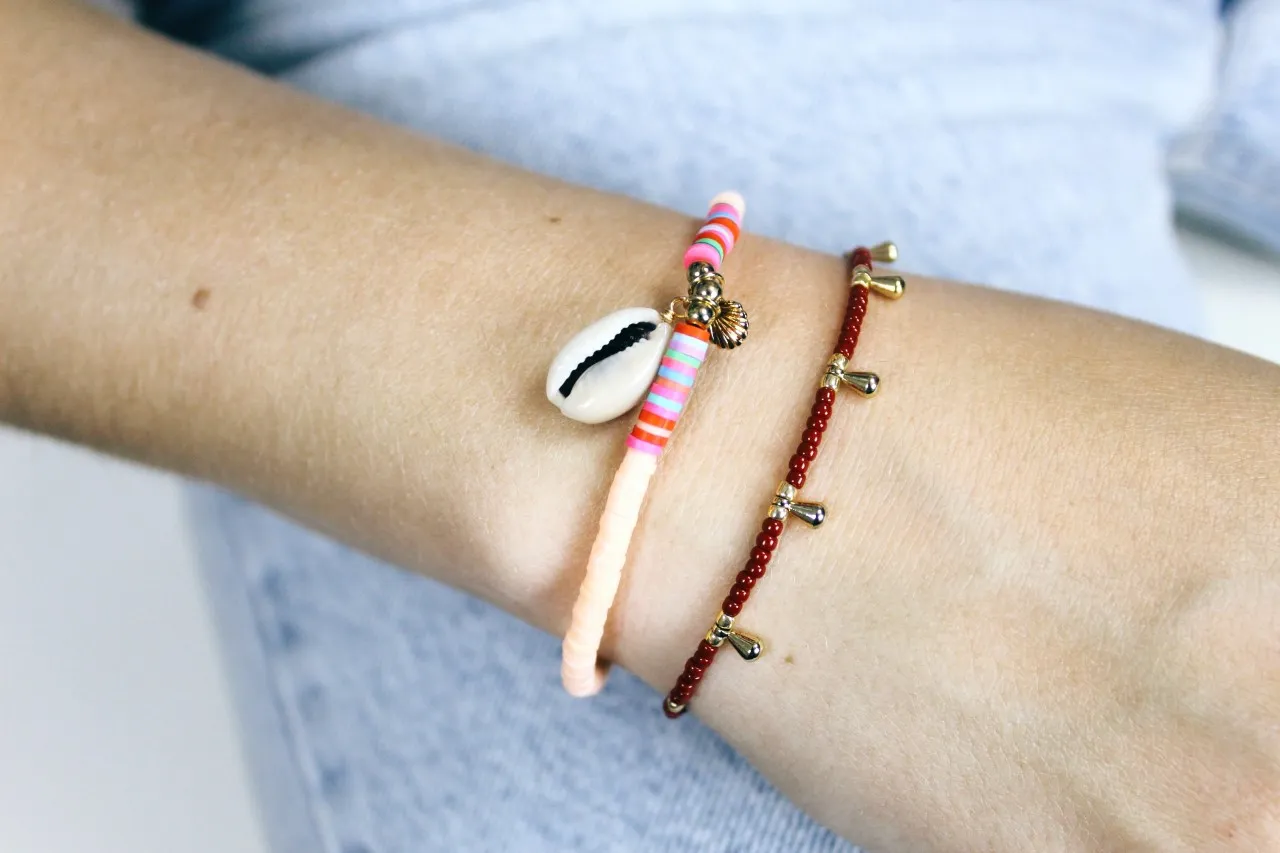 LOVEDRUNKY Schelp armband zalm zomer armcandy
