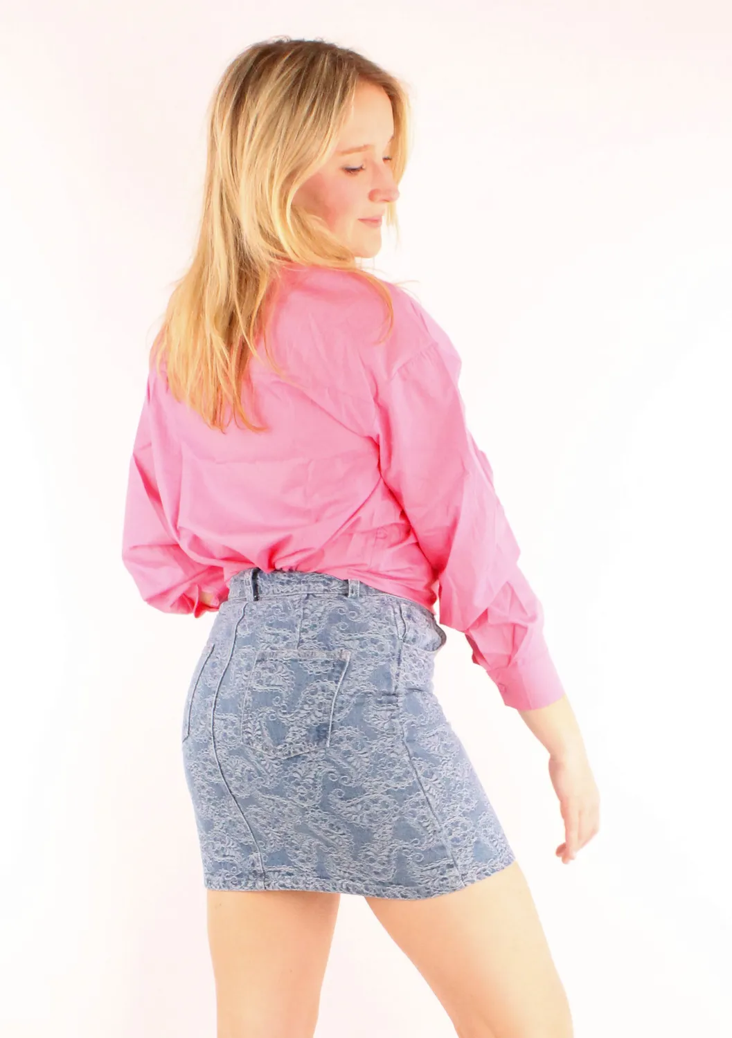 LOVEDRUNKY Paisley Spijkerrok Blauw Denim Dessin