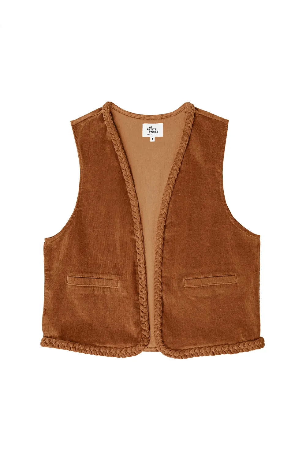 La Petite Etoile Vann mouwloos vest ribfluweel hazelnoot