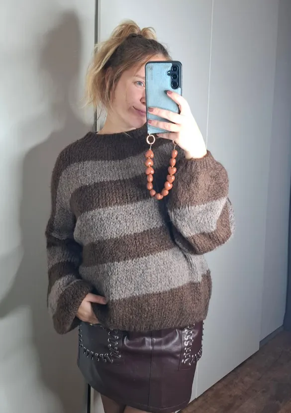 LOVEDRUNKY Oversized Stripe Trui Bruin – wijd