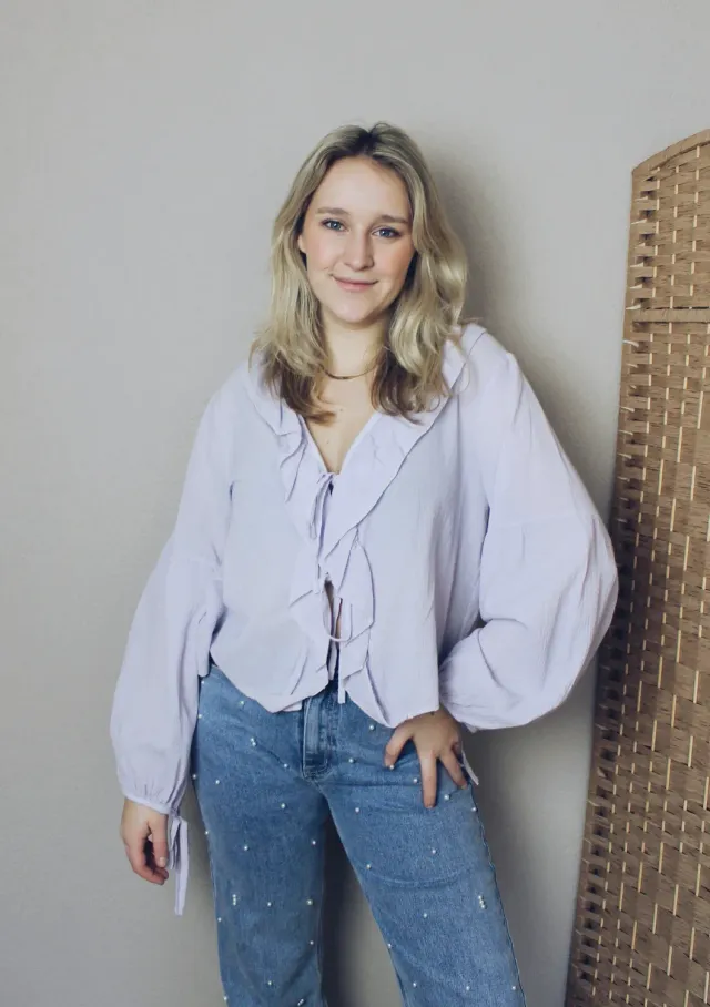 LOVEDRUNKY Ruffle Strikjes blouse lila pofmouw