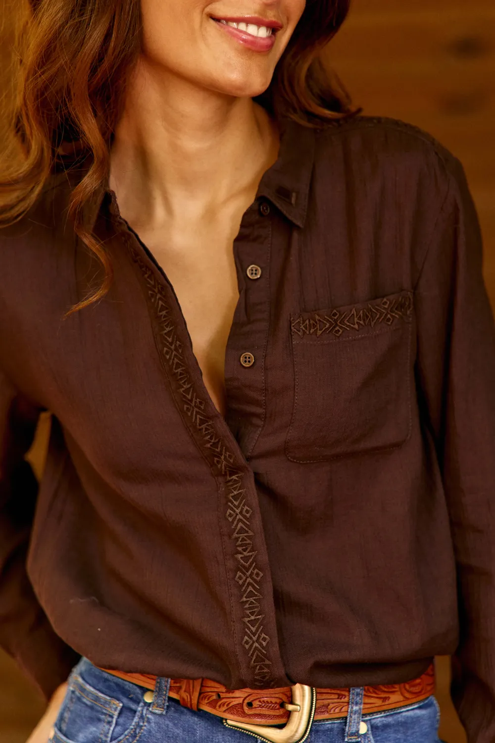 La Petite Etoile Carlio blouse bruin streep polo