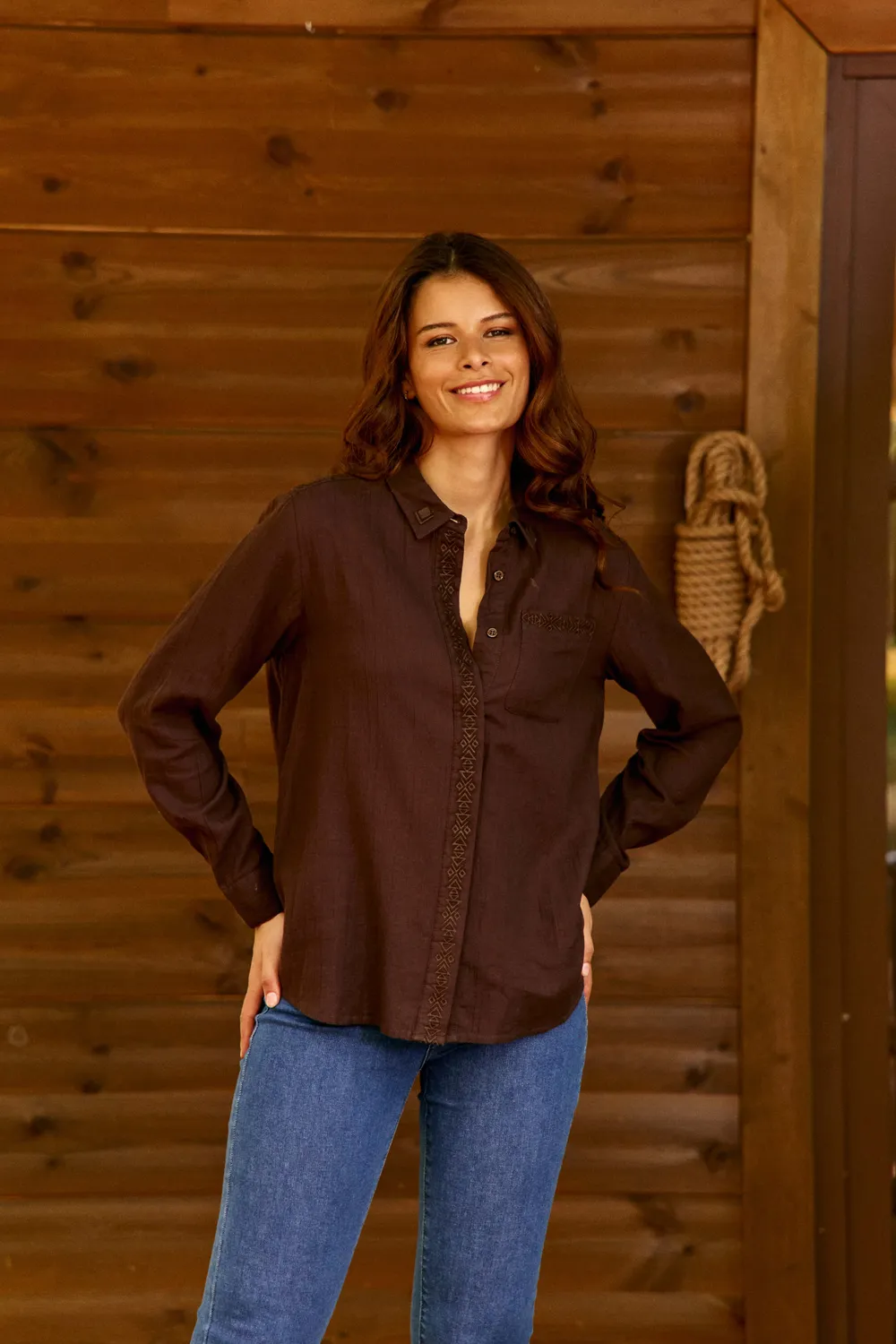 La Petite Etoile Carlio blouse bruin streep polo