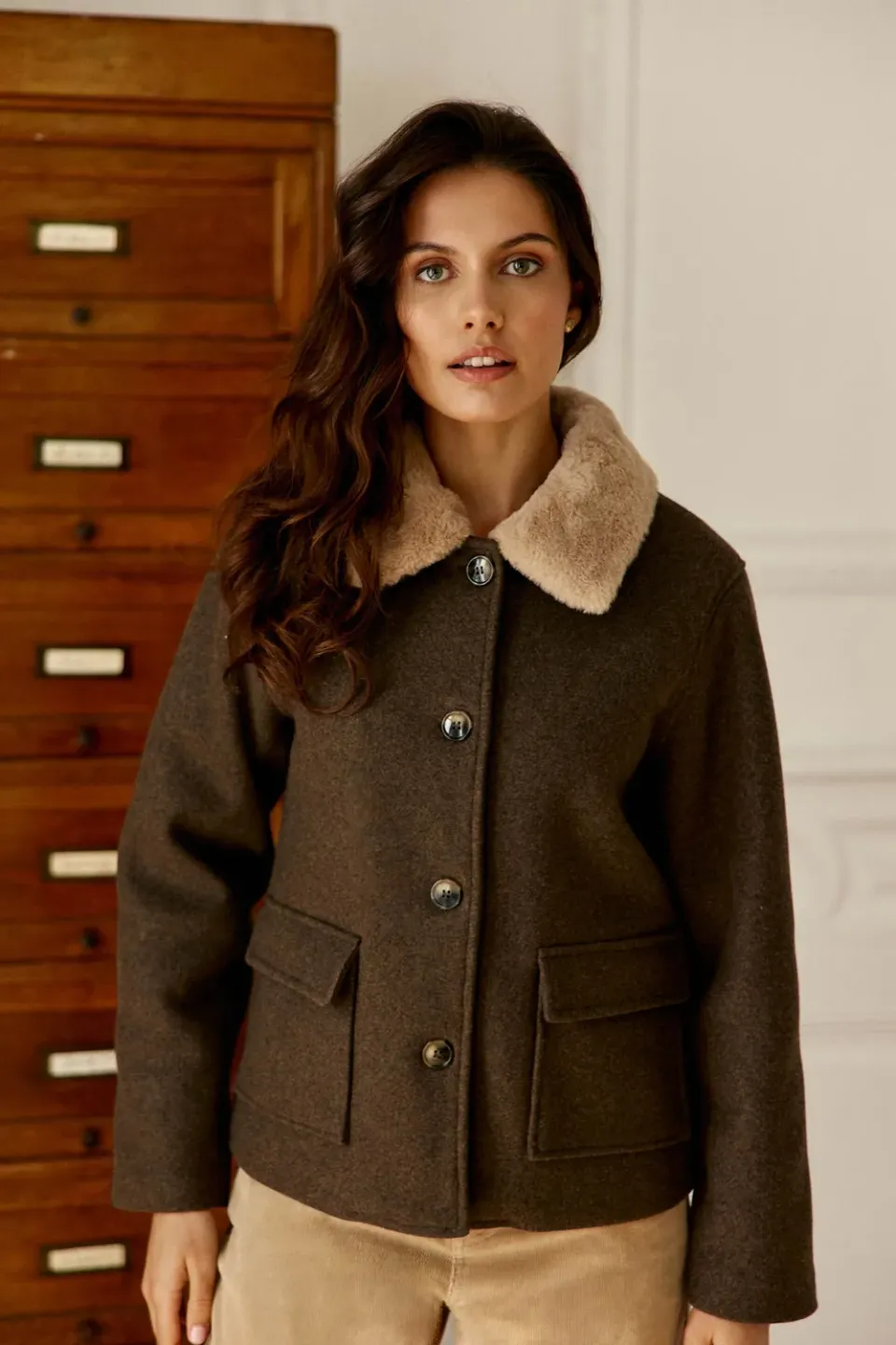 La Petite Etoile Nattie korte jas bruin wol