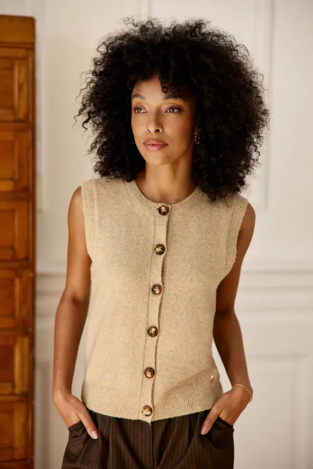 La Petite Etoile Morini gilet beige mouwloos knoopsluiting