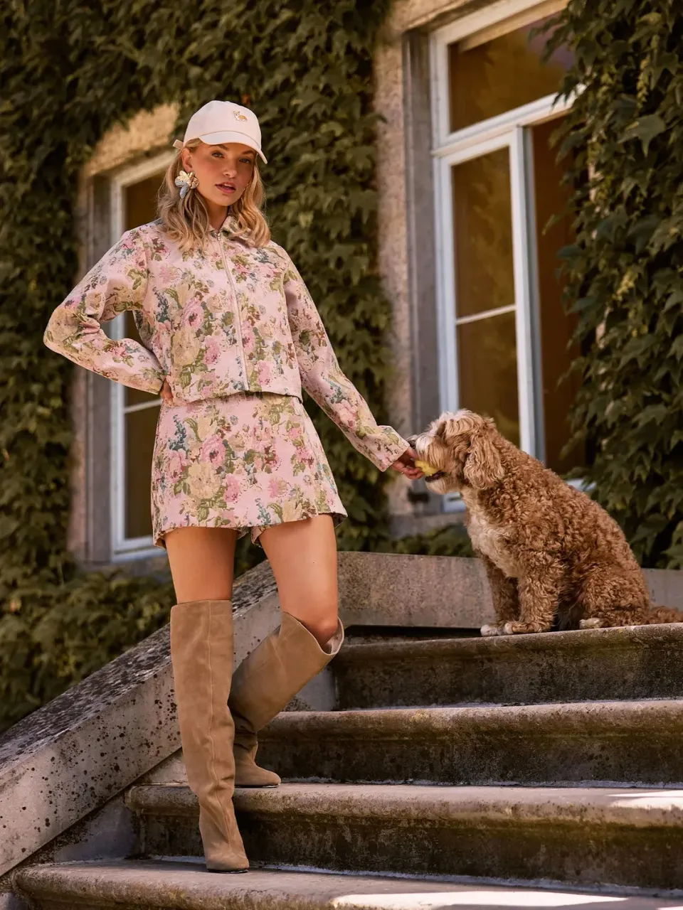 Amiek Calisto jacket roze jacquard bloemen cropped