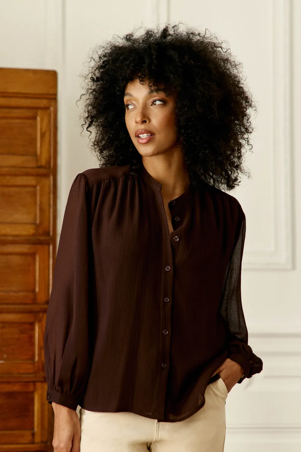 La Petite Etoile Brindo blouse bruin rechte pasvorm