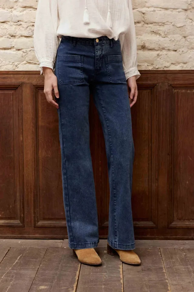 La Petite Etoile Sonny flare jeans marine hoge taille
