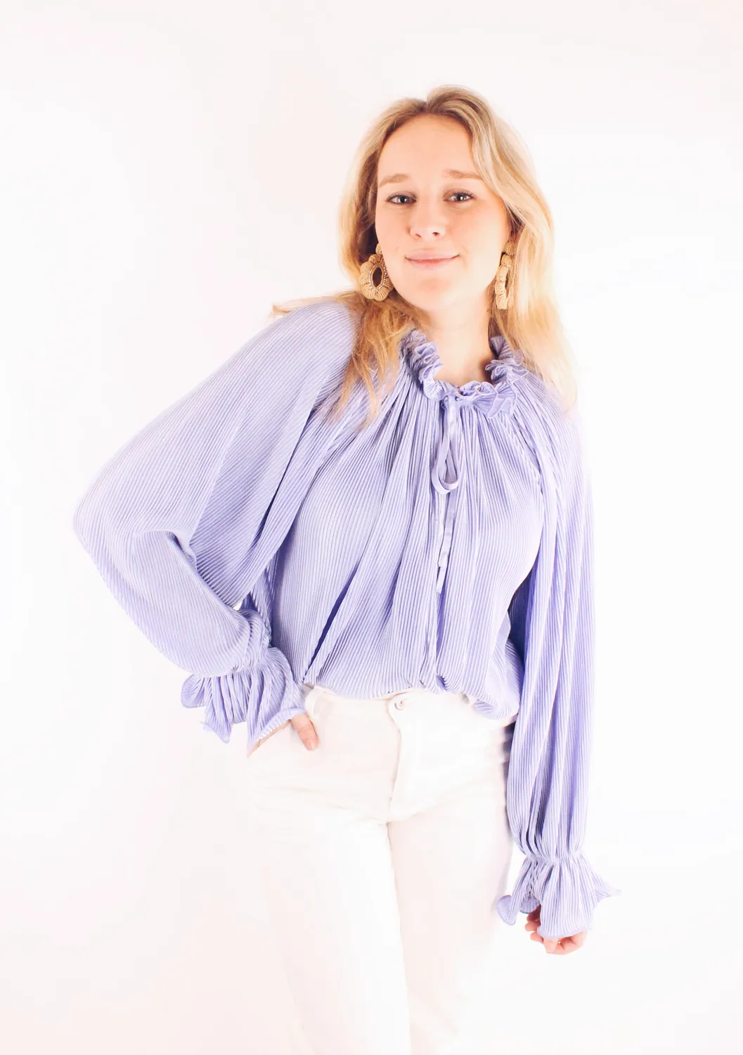 LOVEDRUNKY Plissé blouse lila ruffle loose fit